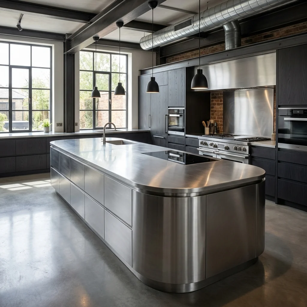 Curved Stainless Steel Island 