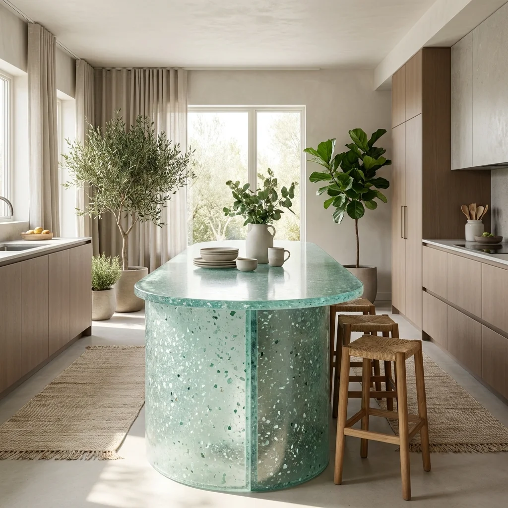 Curved Recycled Glass Island 