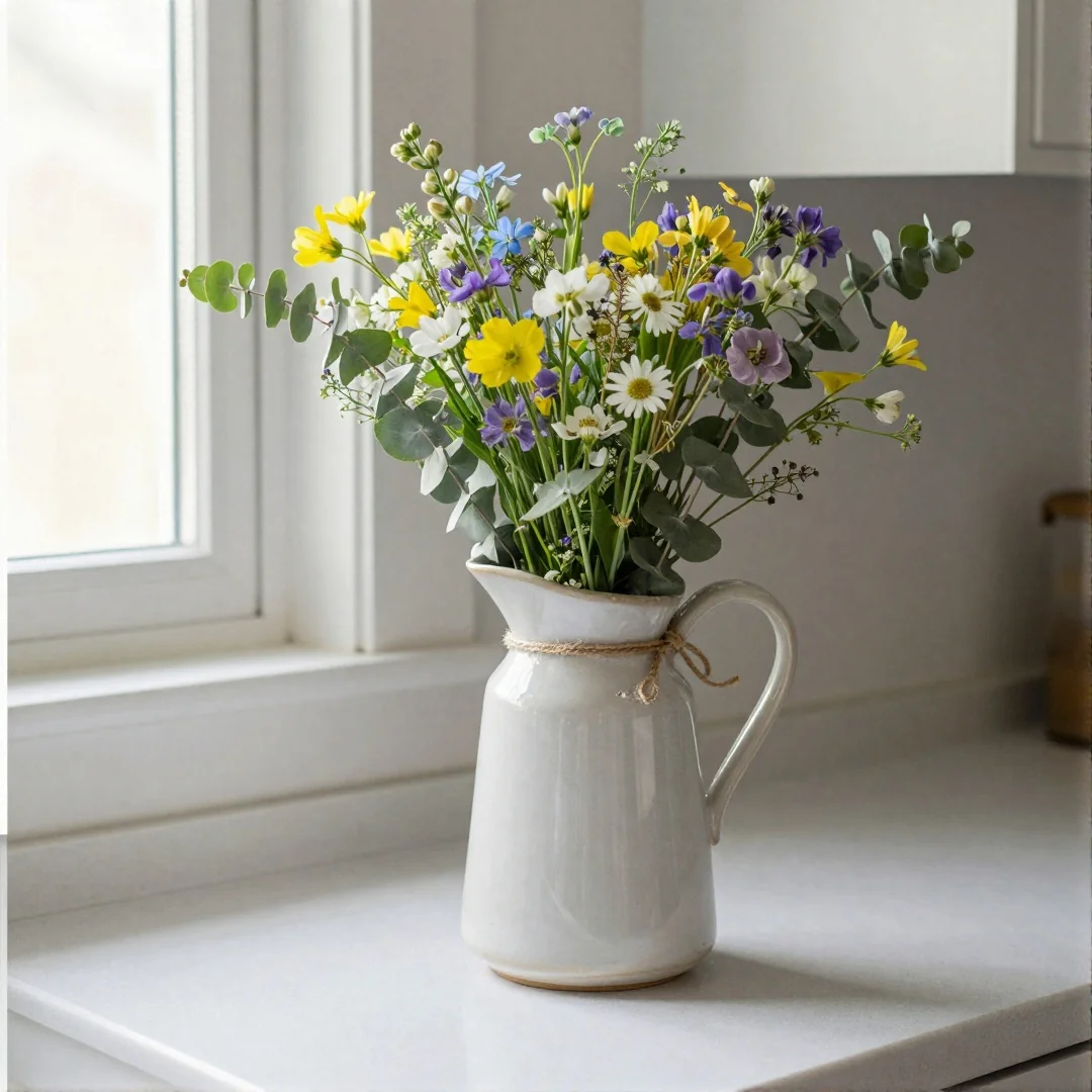 Ceramic Pitcher Vase - rustic spring decor