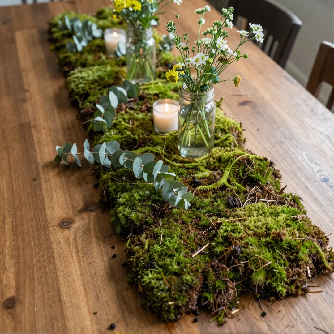 Moss Table Runner - rustic spring decor