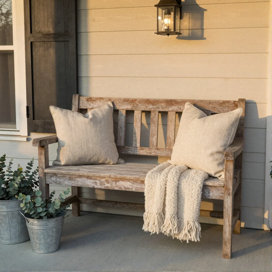 Spring Porch Bench - rustic spring decor