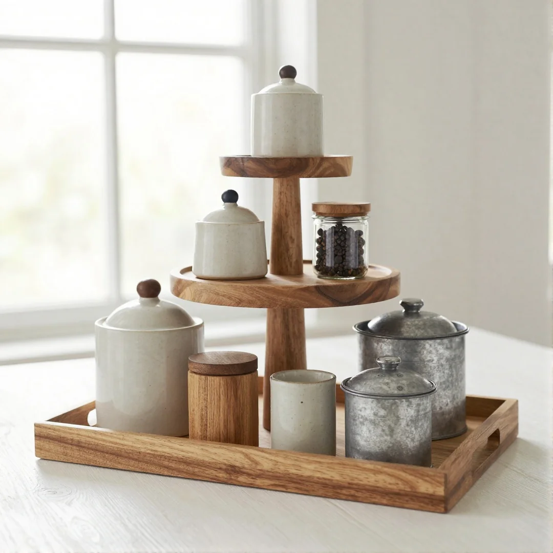 Tiered Tray Styling - rustic spring decor