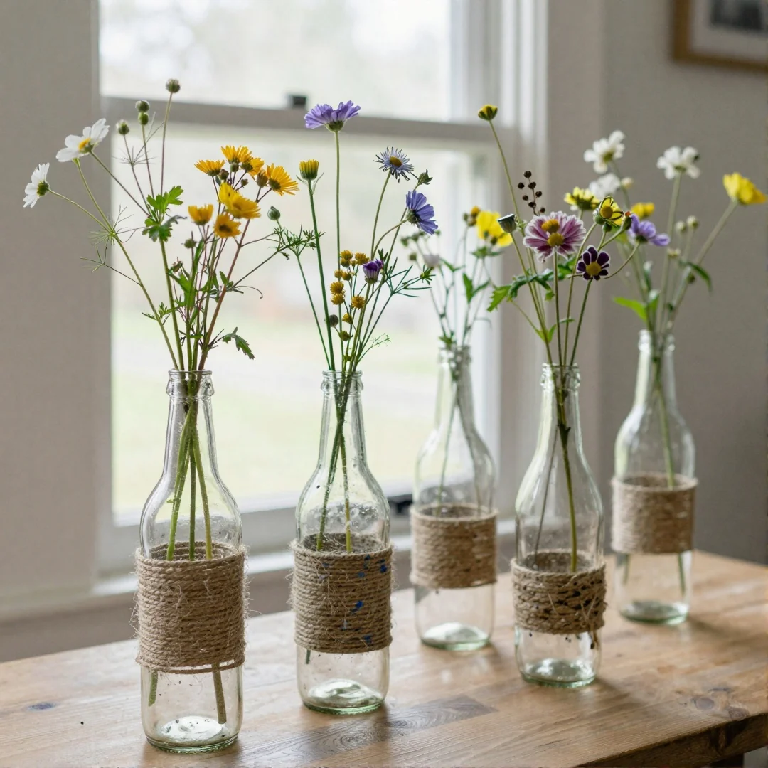 Upcycled Bottle Vases - rustic spring decor