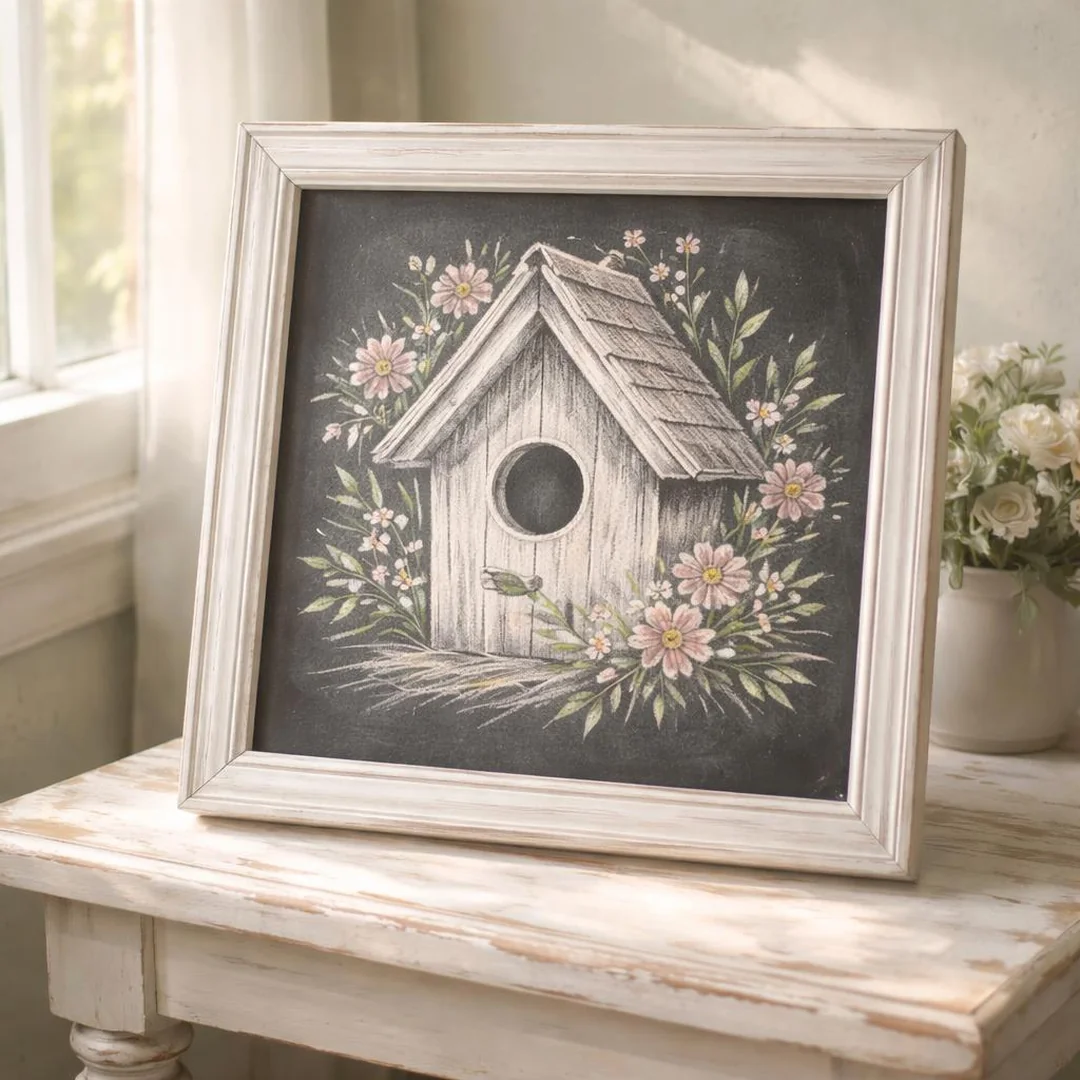 Cottagecore Birdhouse - spring chalkboard ideas