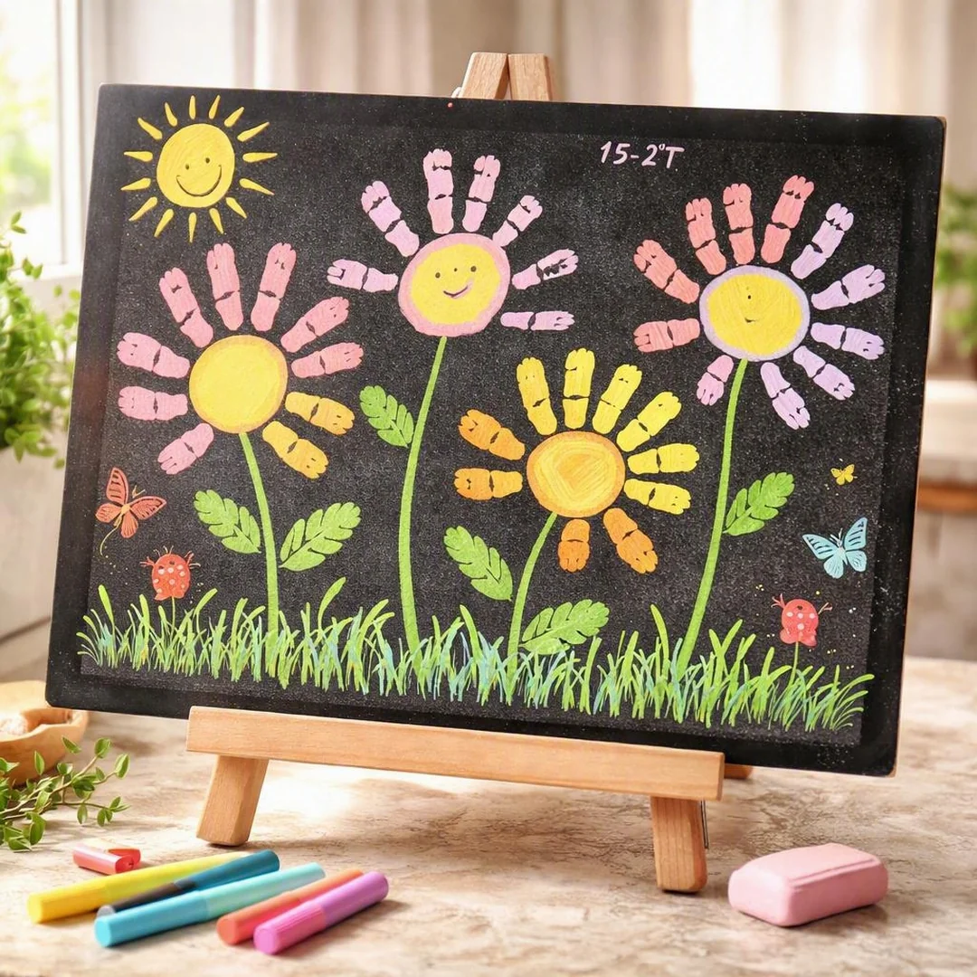 Kids' Handprint Flowers - spring chalkboard ideas