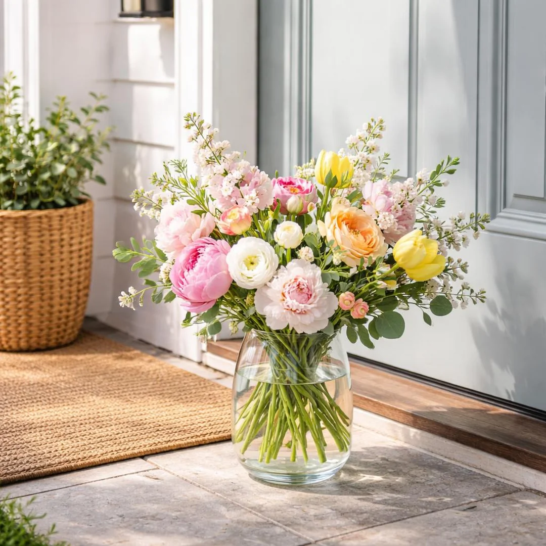 Fresh Flower Swap - spring front door decor