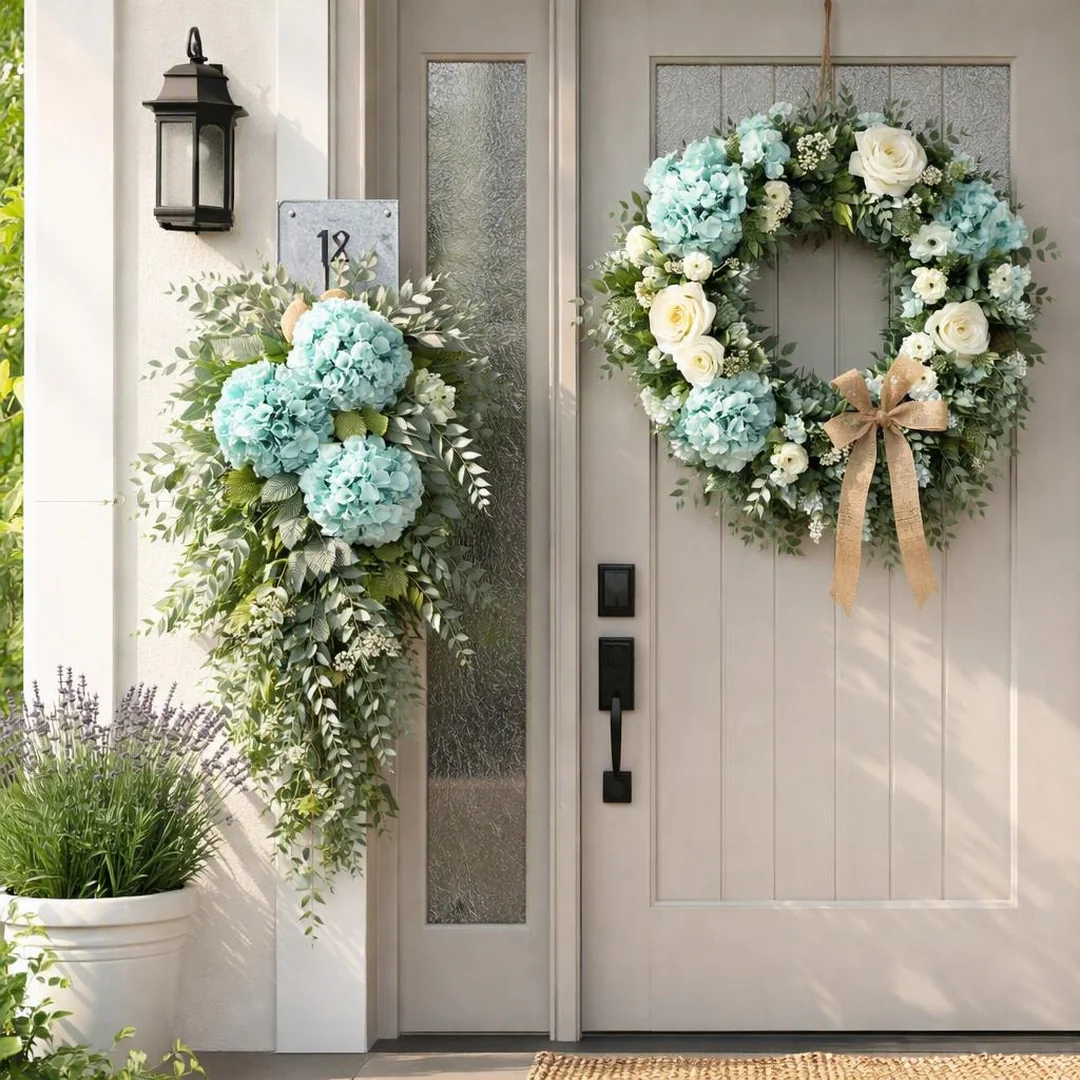 Hydrangea Door Spray - spring front door decor