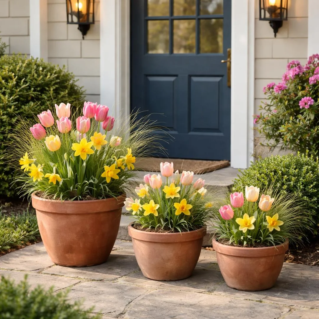 Paired Planter Trio - spring front door decor