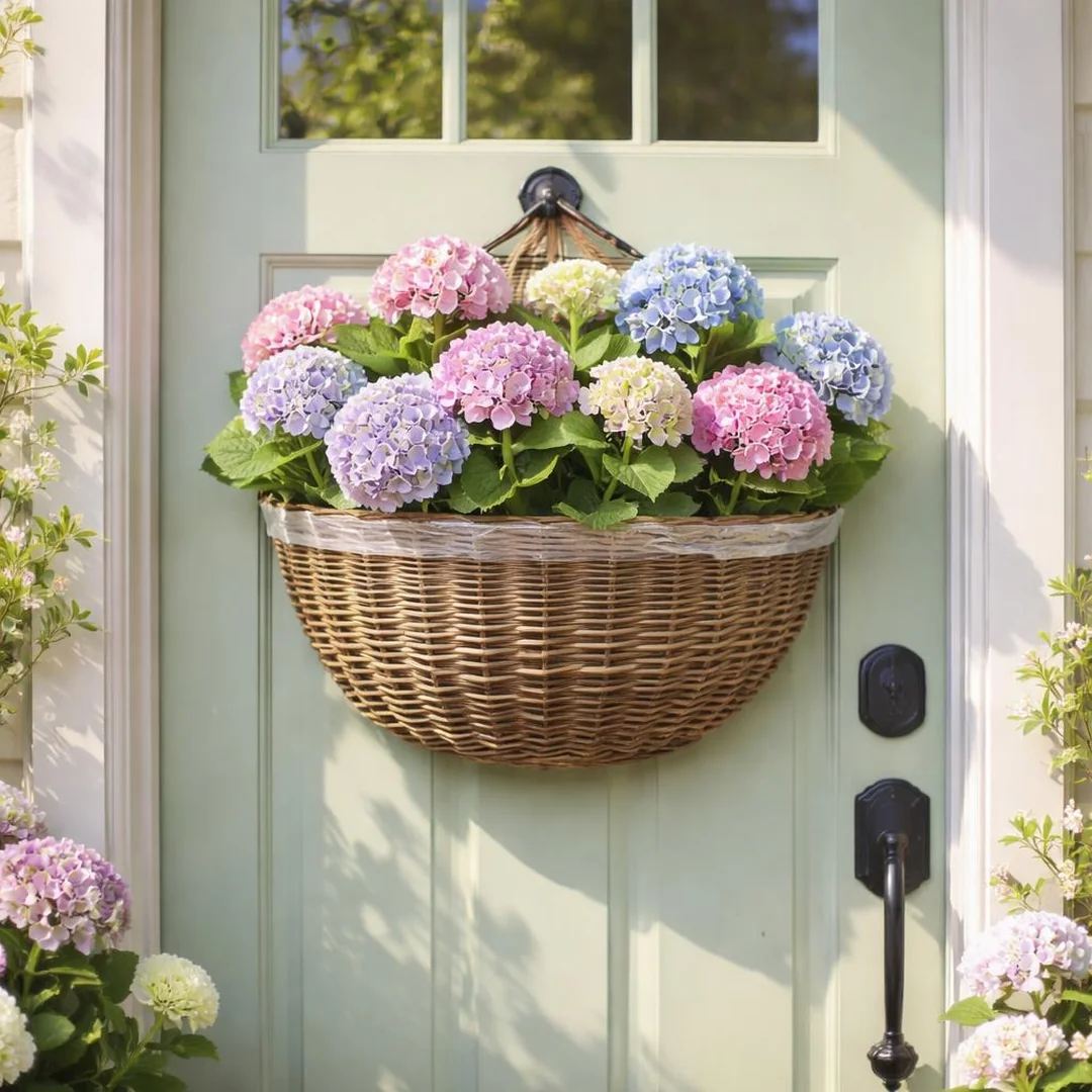 Rustic Basket Planter - spring front door decor