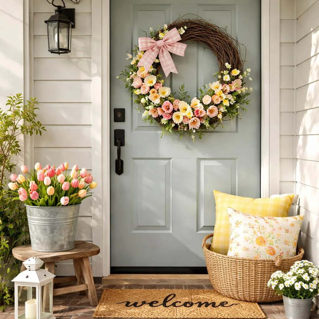 Budget Spring Decor - spring front porch decor