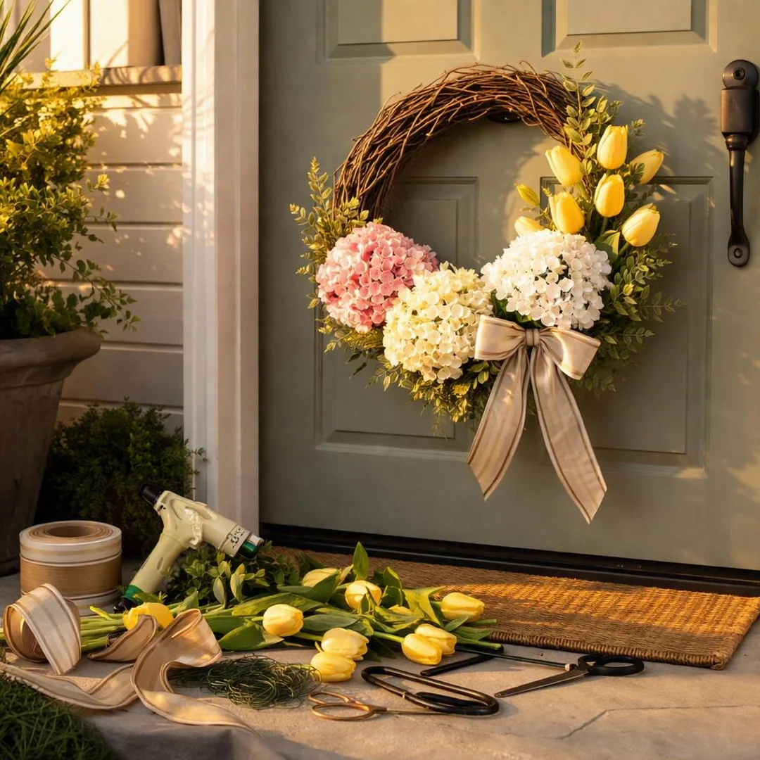 DIY Wreath Tutorial - spring front porch decor