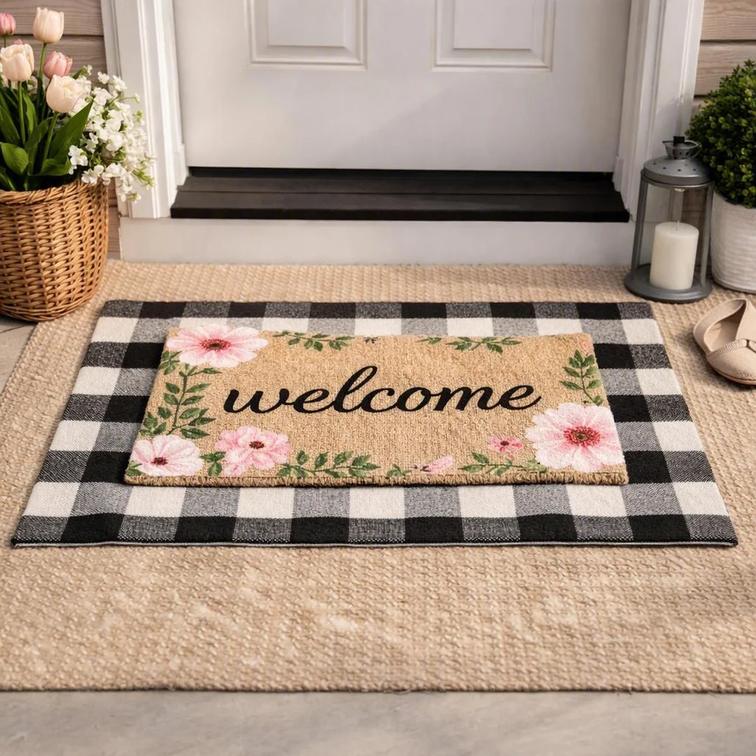 Doormat Layering - spring front porch decor