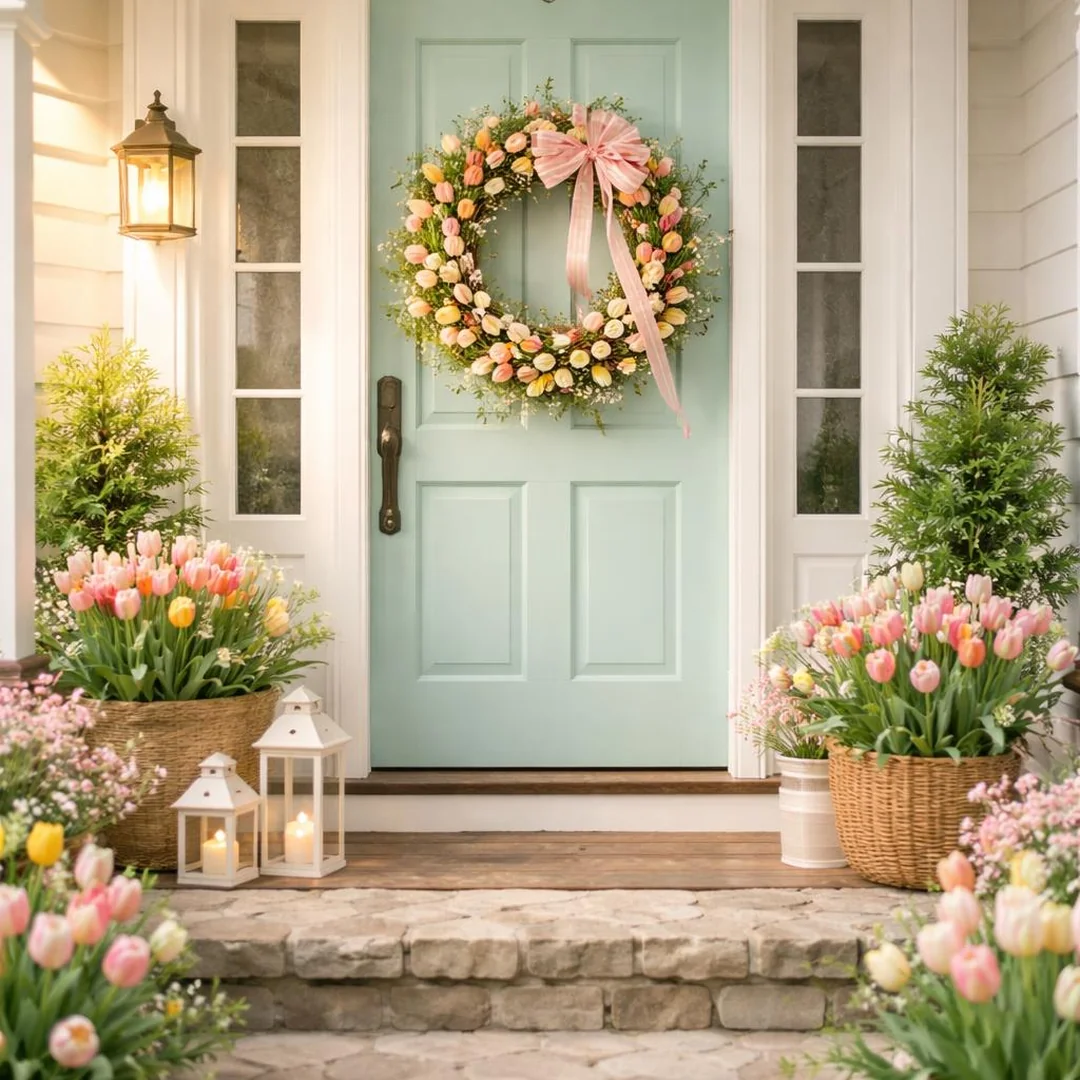 Front Door Wreath - spring front porch decor