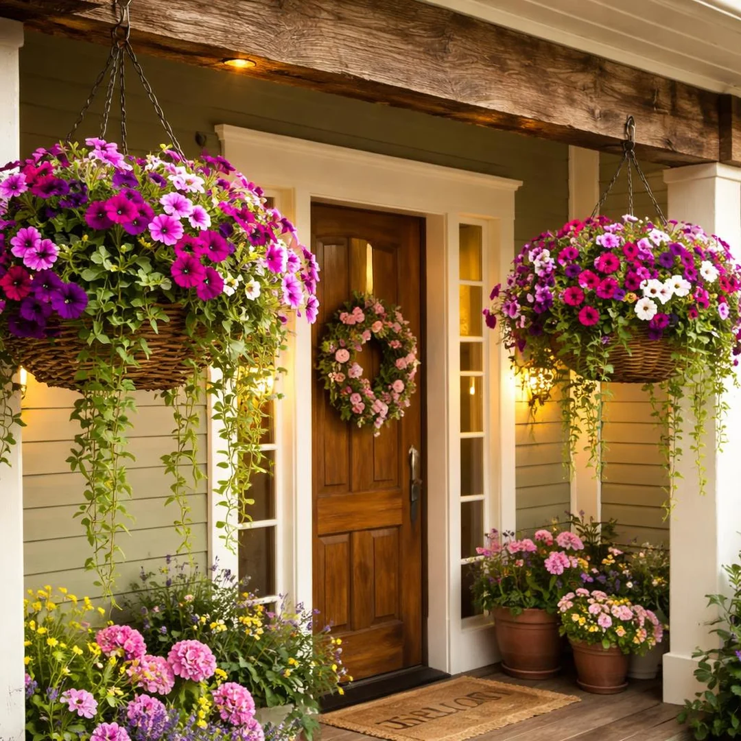 Hanging Baskets - spring front porch decor