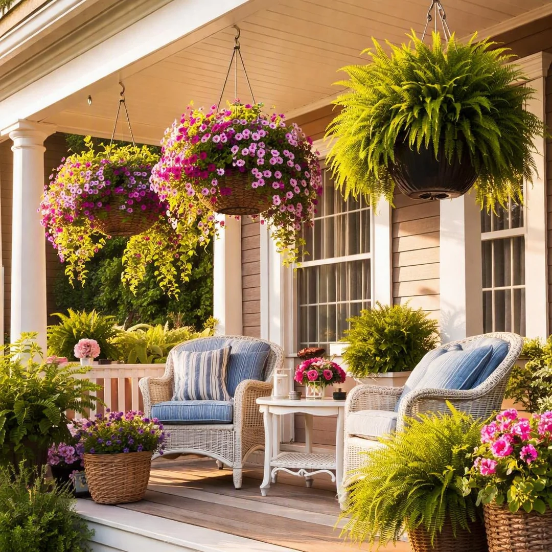 Hanging Baskets - spring front porch decor