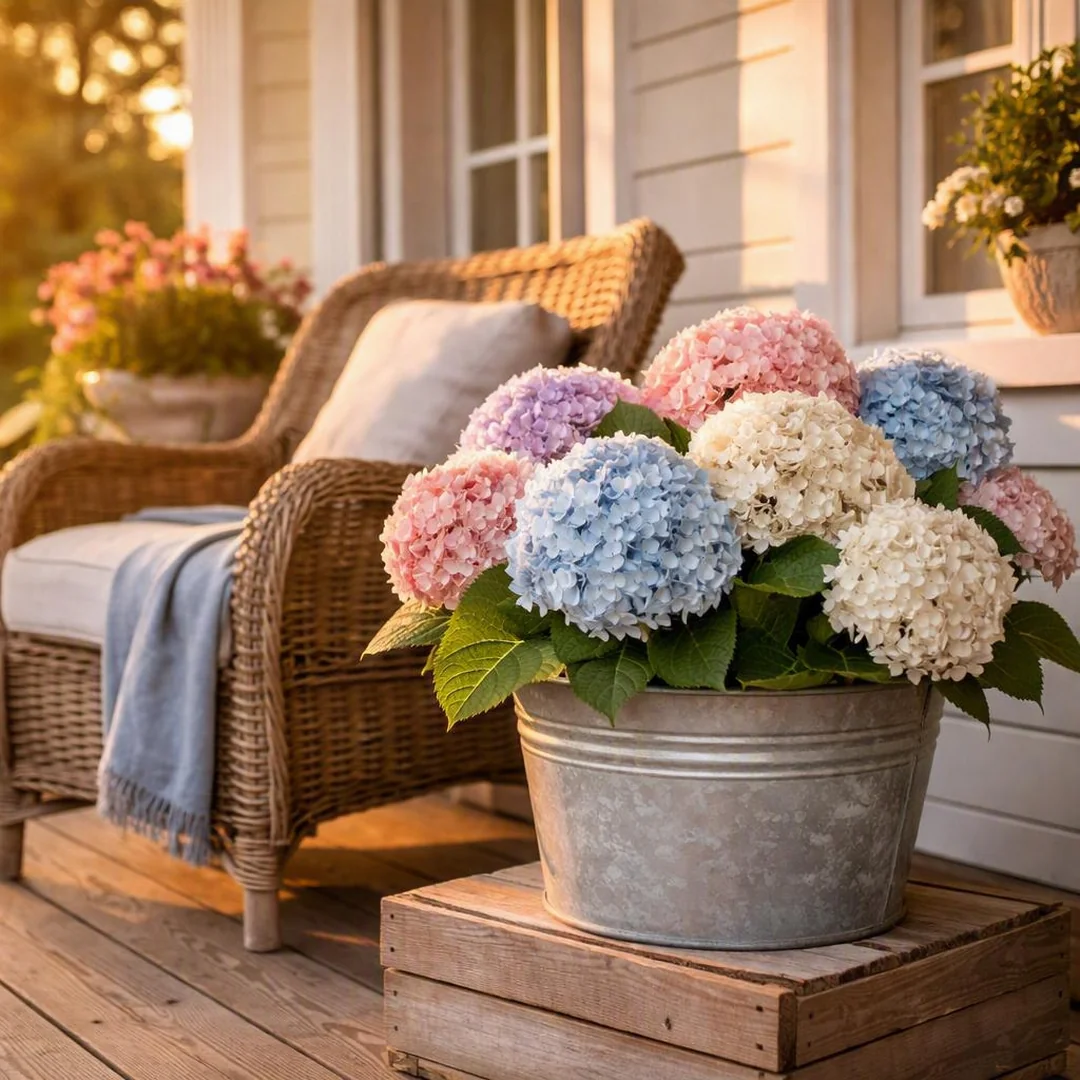 Hydrangea Containers - spring front porch decor