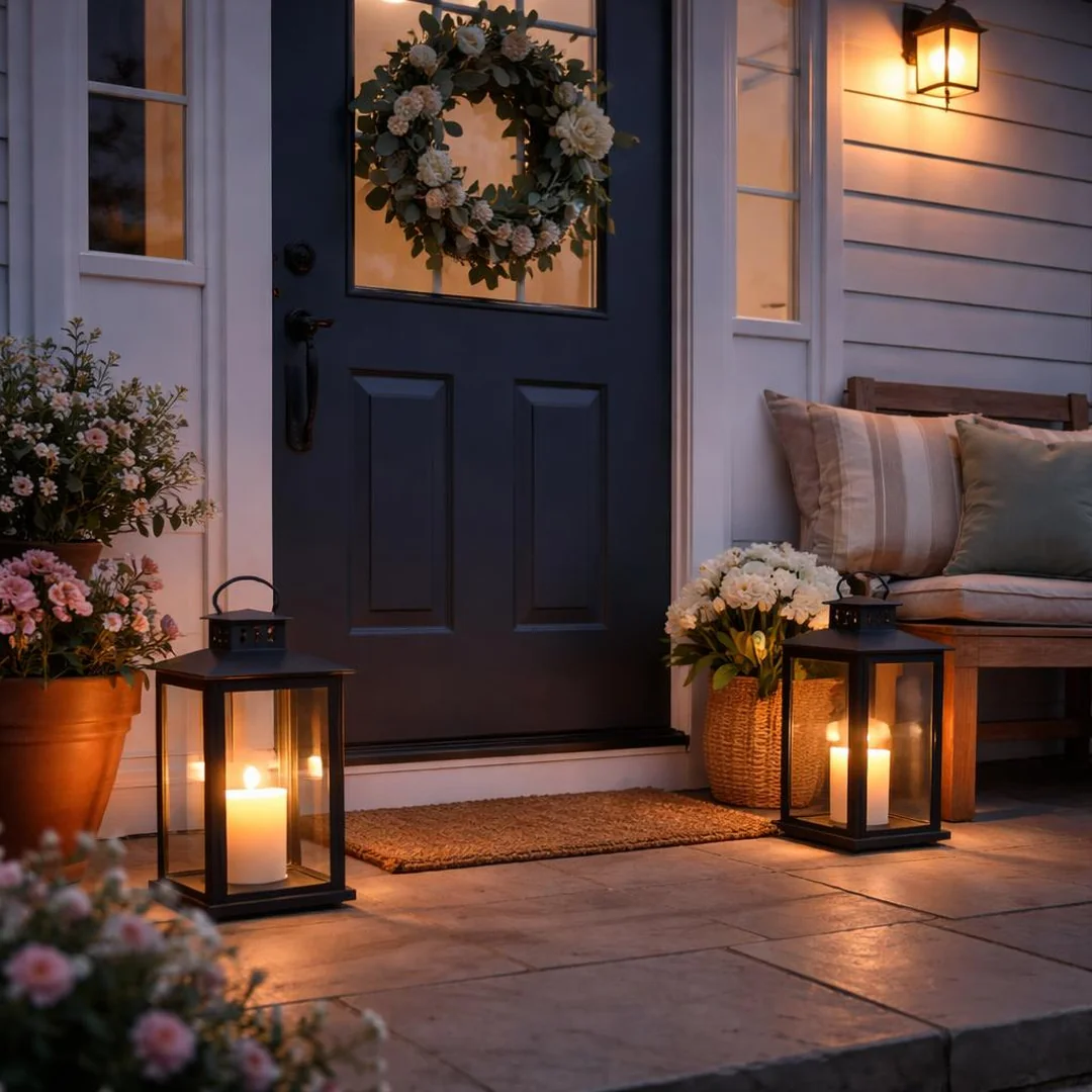 Lantern Lighting - spring front porch decor