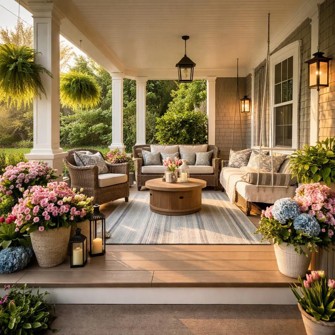 Large Porch Layout - spring front porch decor