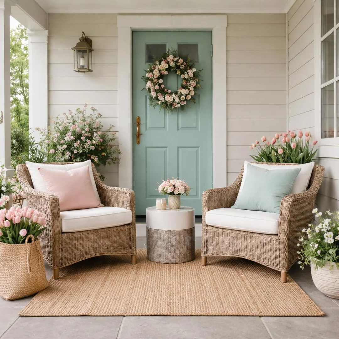 Outdoor Rug Accent - spring front porch decor