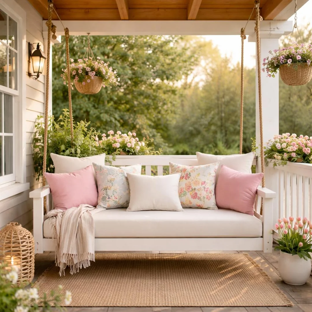 Porch Swing Styling - spring front porch decor