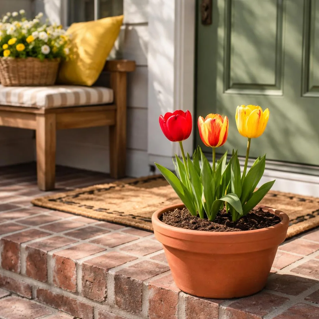 Potted Tulip Trio - spring front porch decor