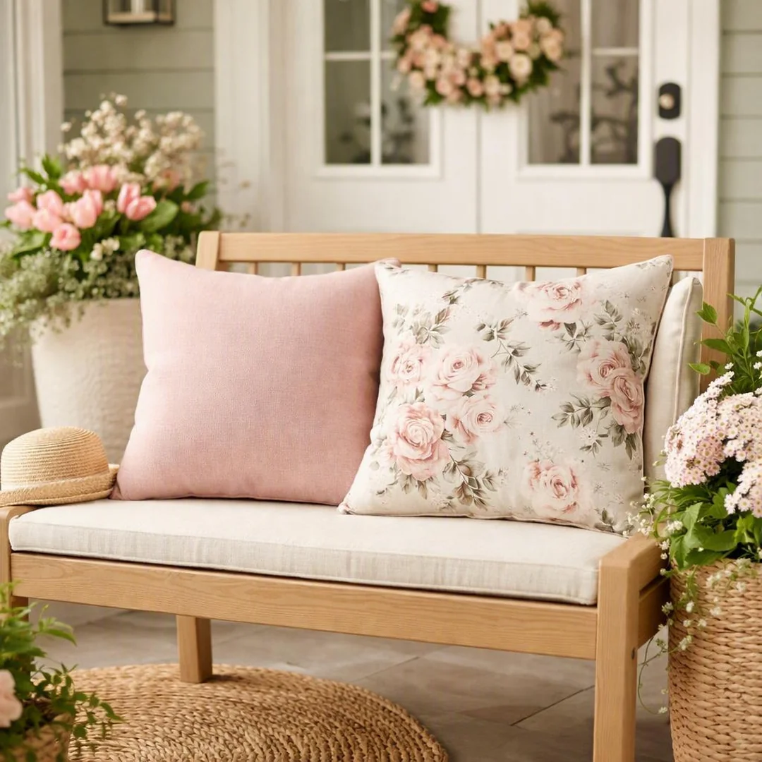 Seasonal Throw Pillows - spring front porch decor