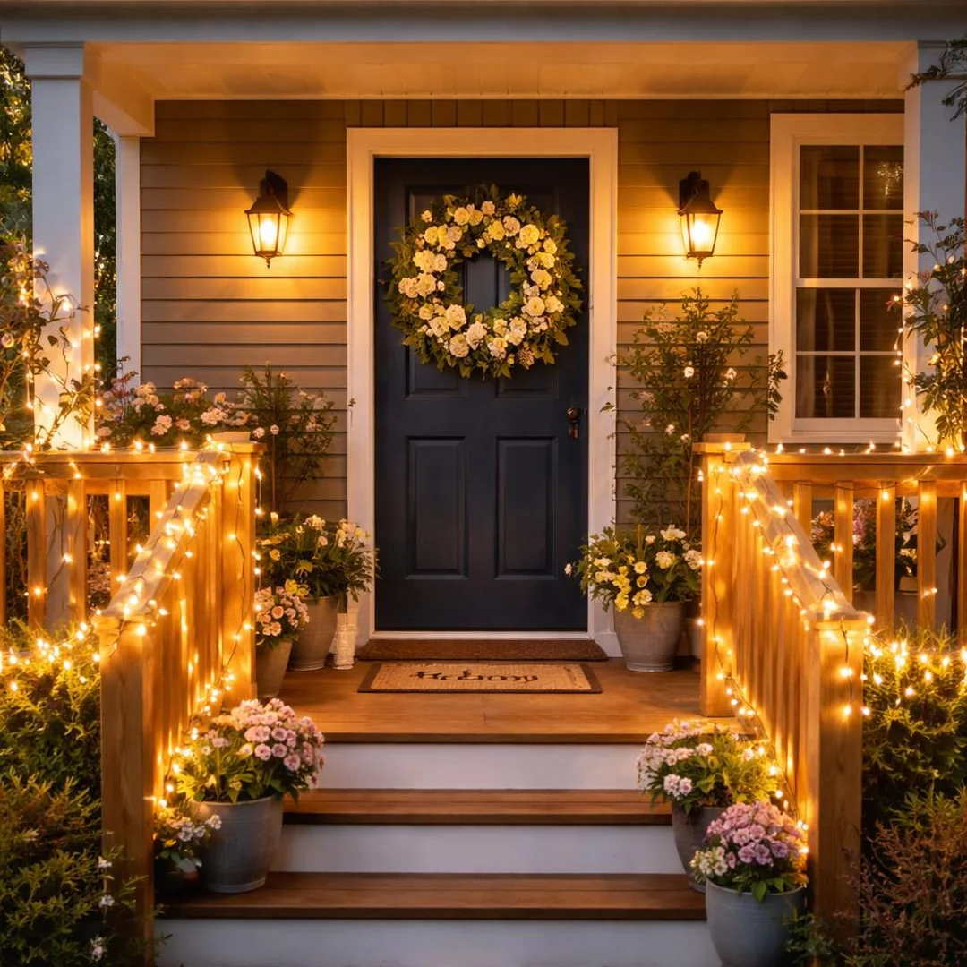 String Light Accent - spring front porch decor