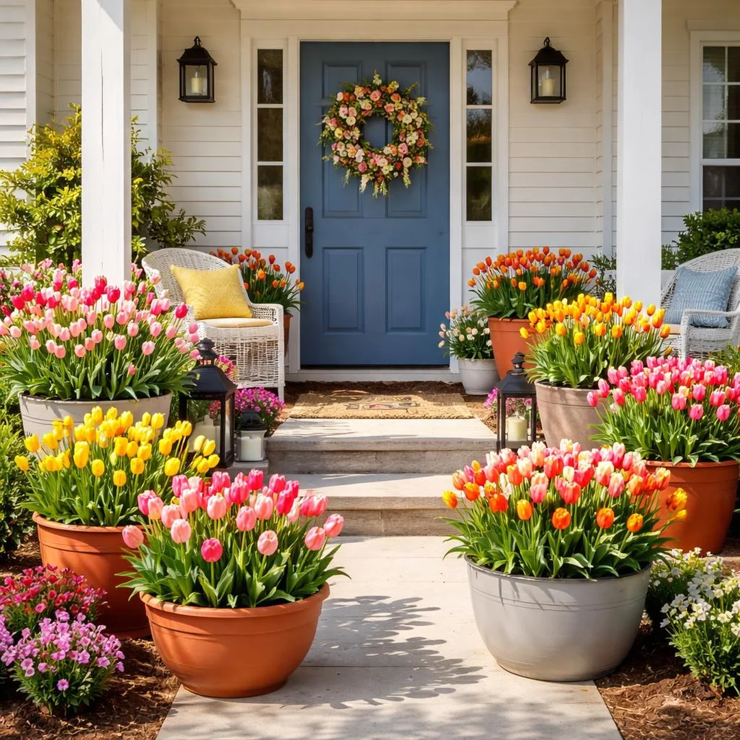 Tulip Planters - spring front porch decor