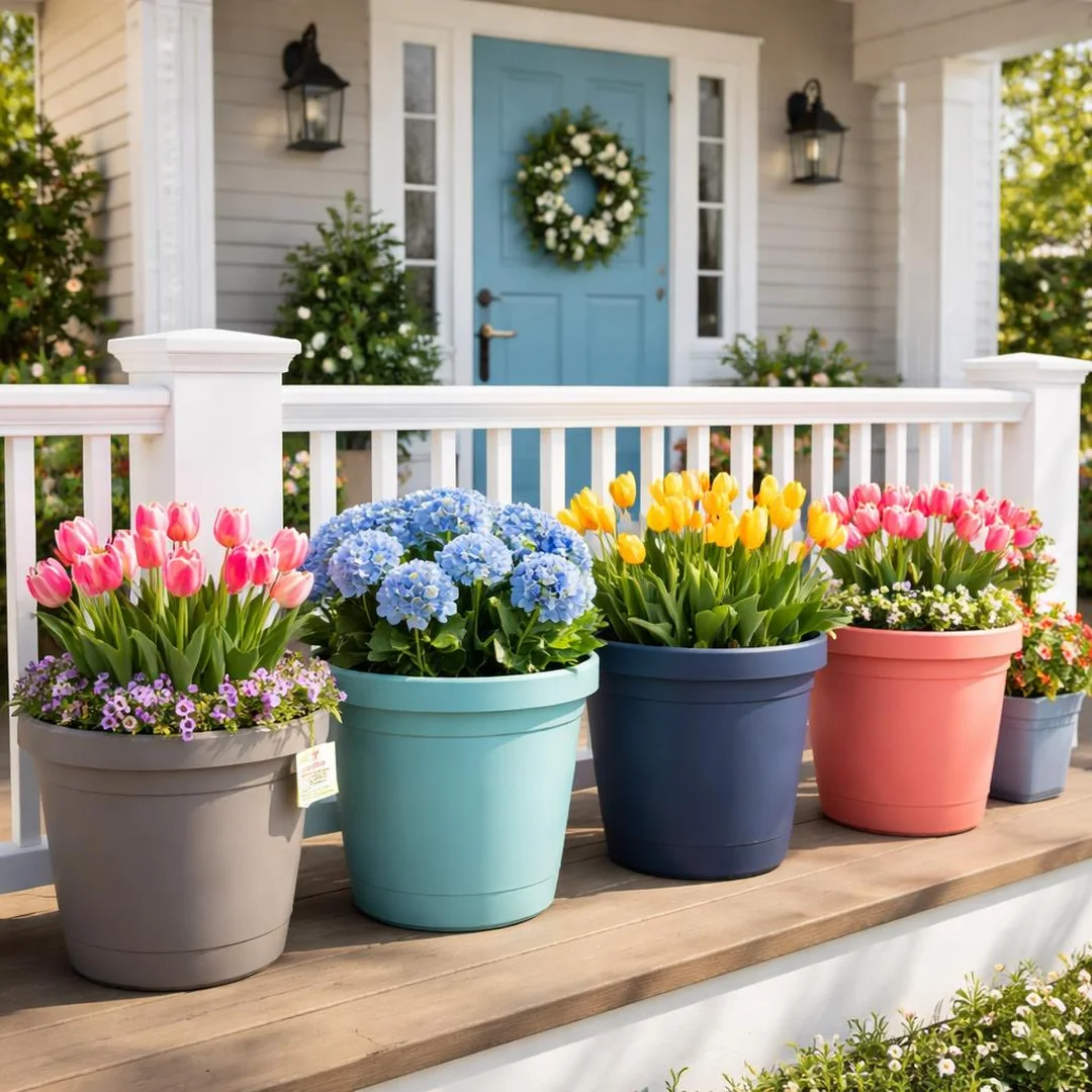 UV Plastic Pots - spring front porch decor