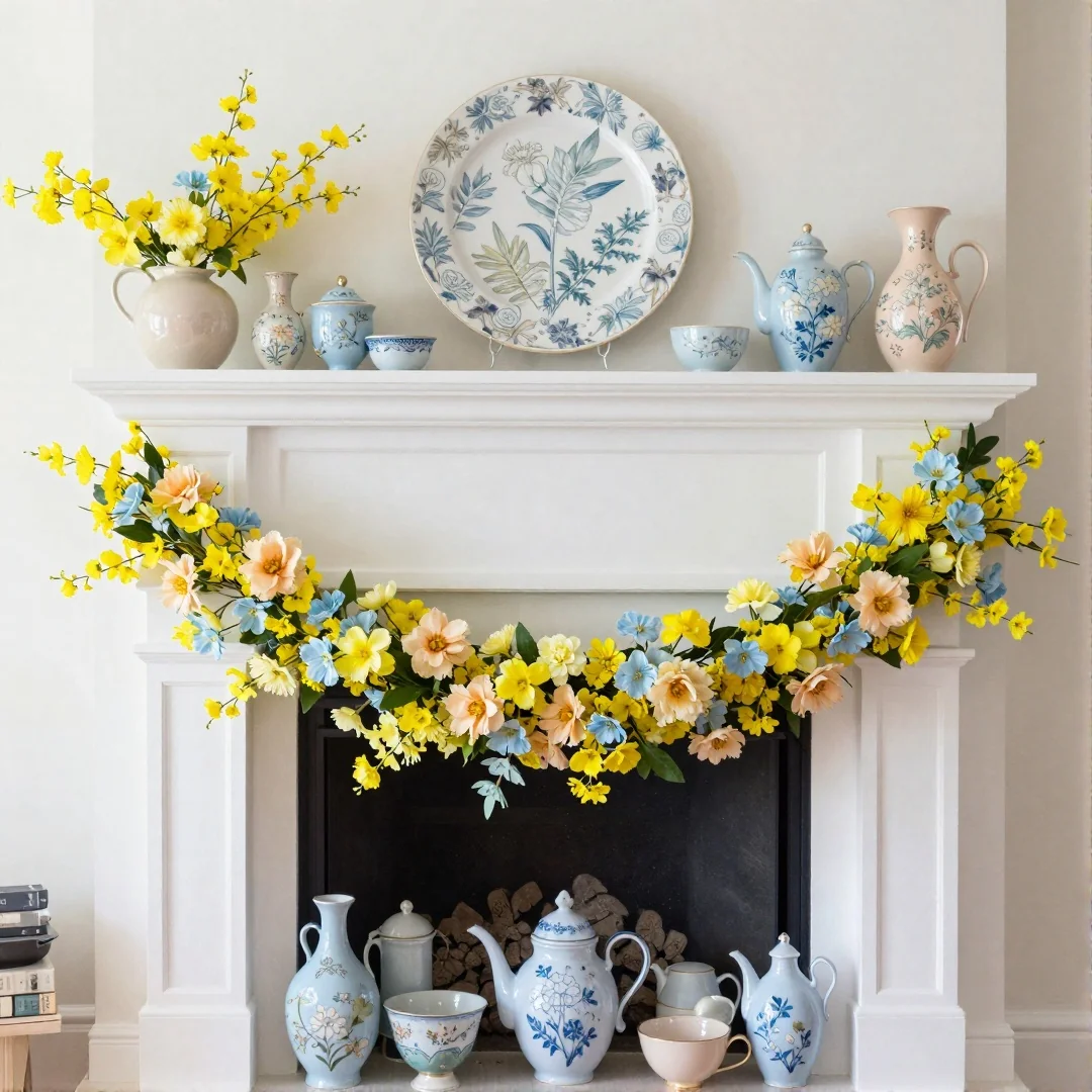 Colorful Spring Mantel - spring mantel decor ideas