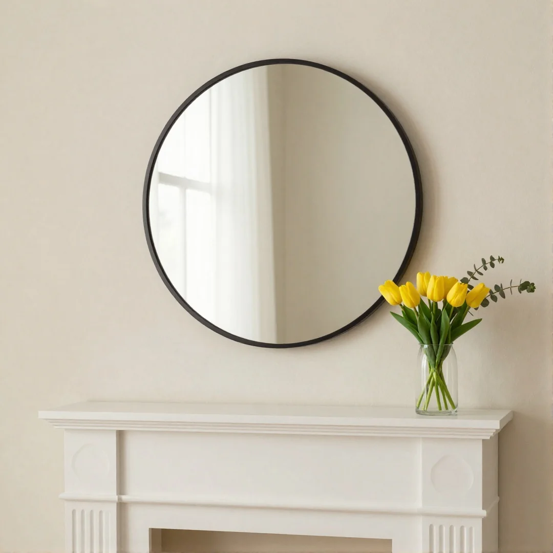 Large Round Mirror - spring mantel decor ideas