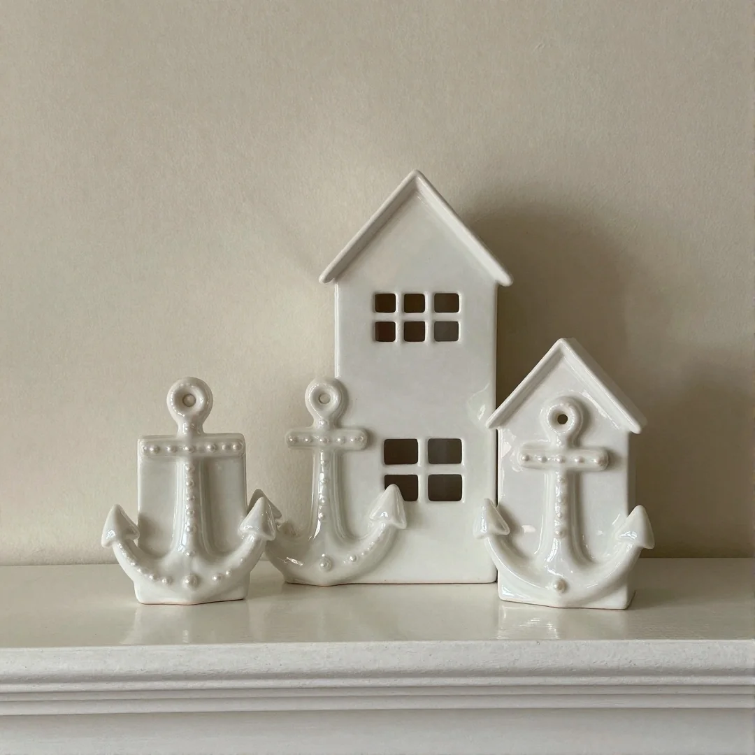 Pearl Ceramic Houses - spring mantel decor ideas