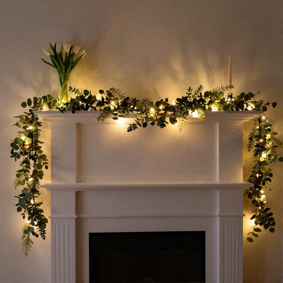 String Light Accent - spring mantel decor ideas