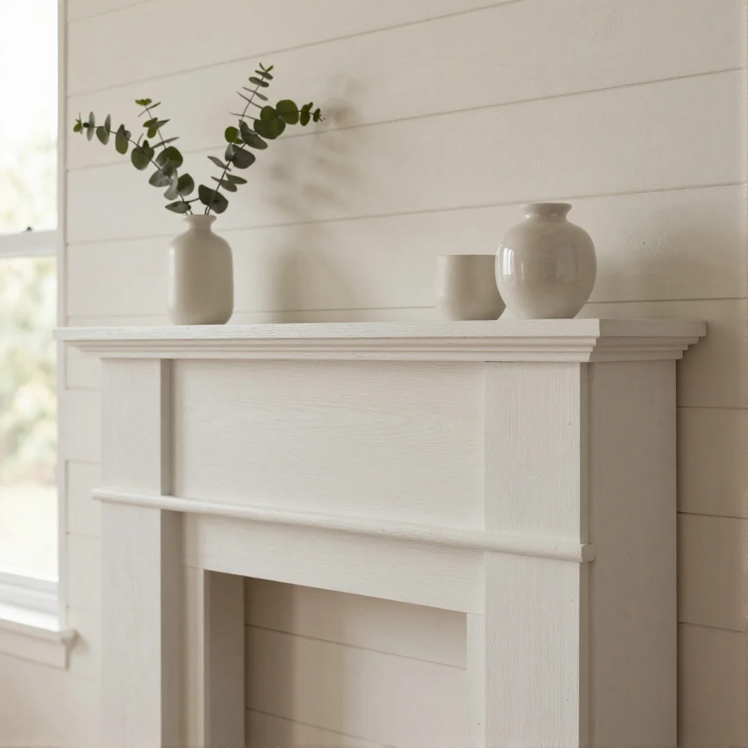 Whitewashed Shiplap Backdrop - spring mantel decor ideas