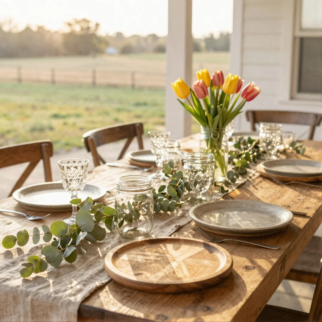 Farmhouse Spring Tablescape - spring tablescapes