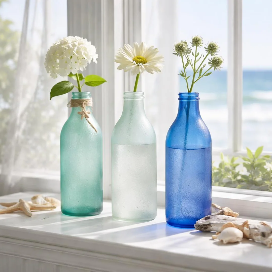 Beach Glass Bottles - summer decorations for home