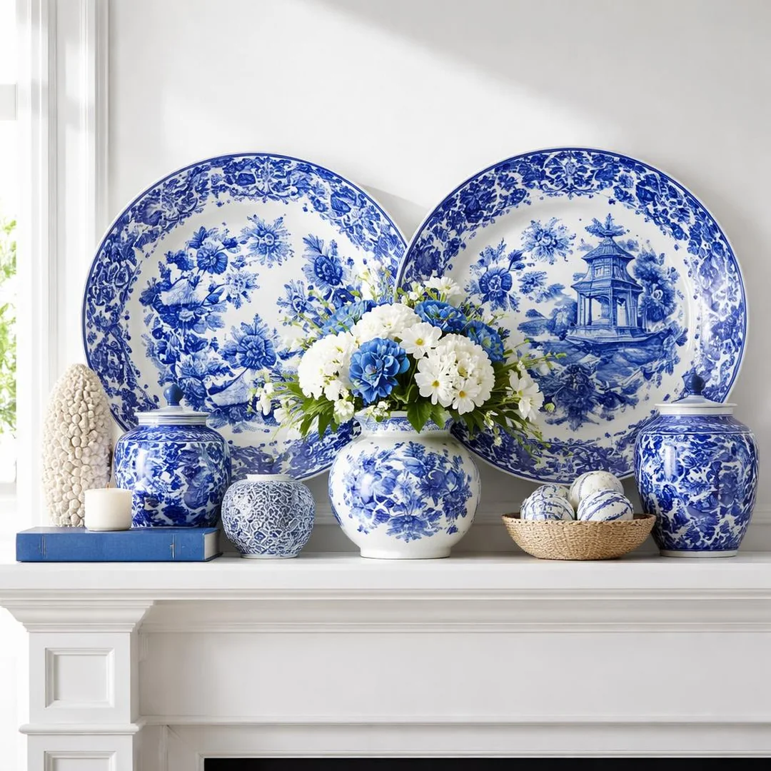 Blue and White Plates - summer decorations for home