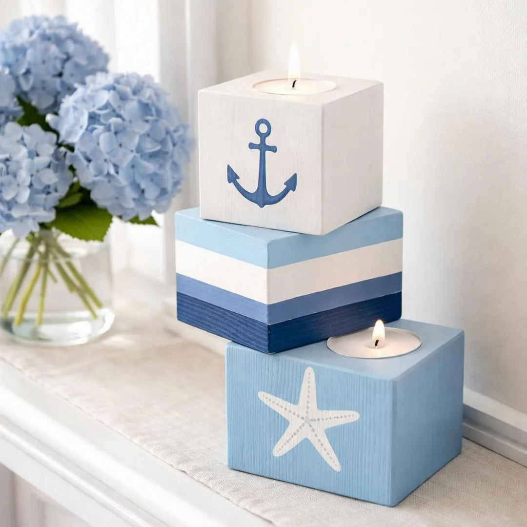 Painted Candle Blocks - summer decorations for home