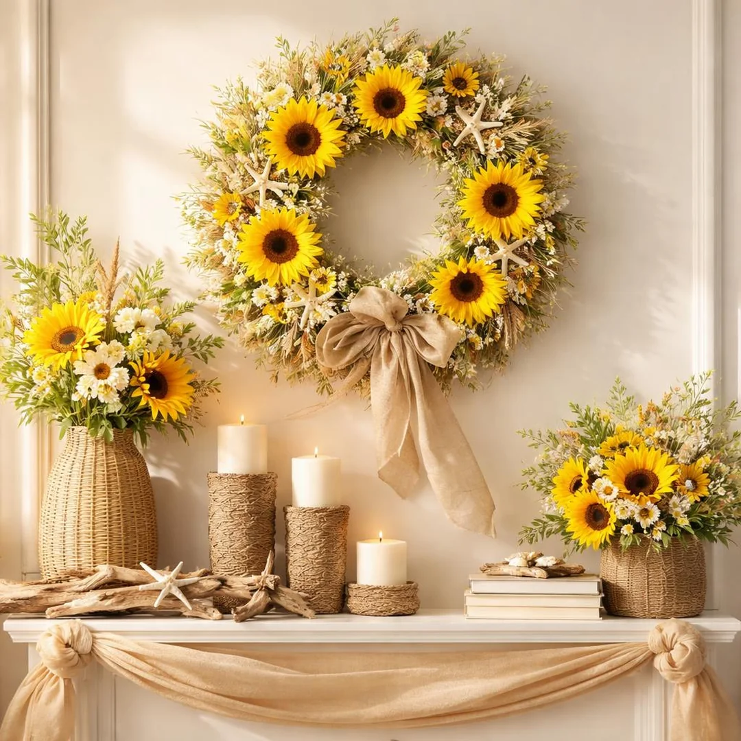 Summer Mantel Wreath - summer decorations for home