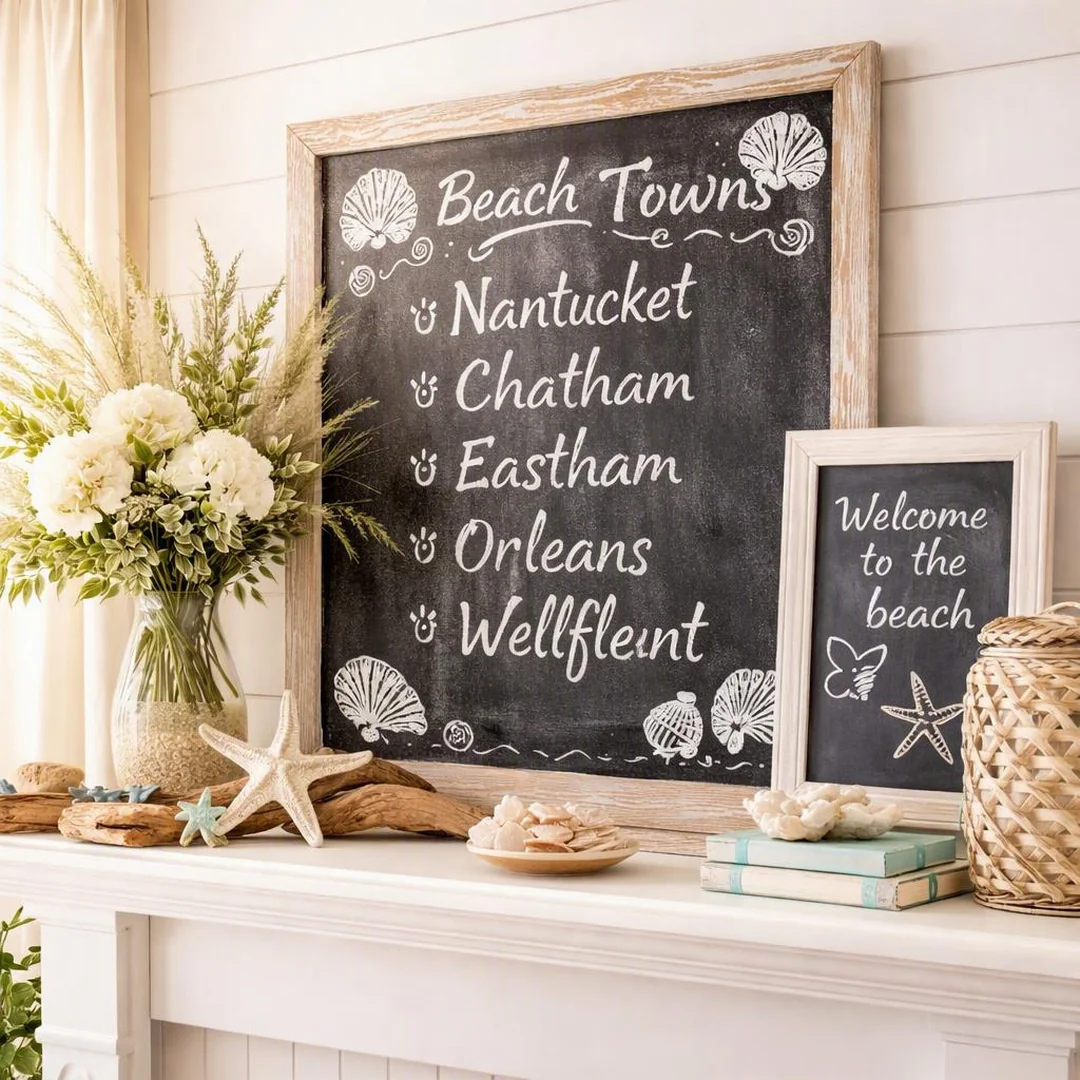 Beachy Chalkboard Post - summer mantel decor