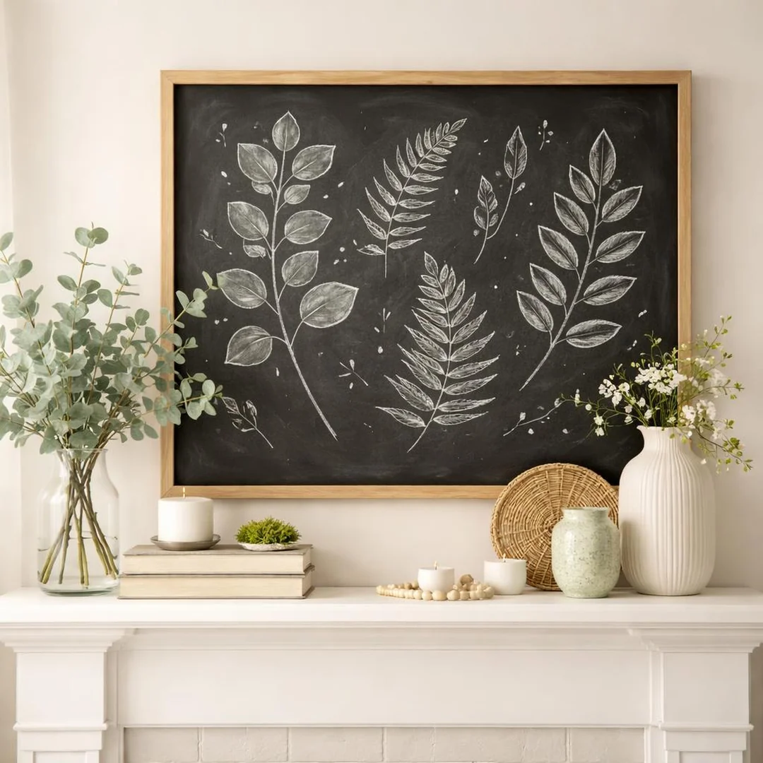 Botanical Chalkboard Art - summer mantel decor