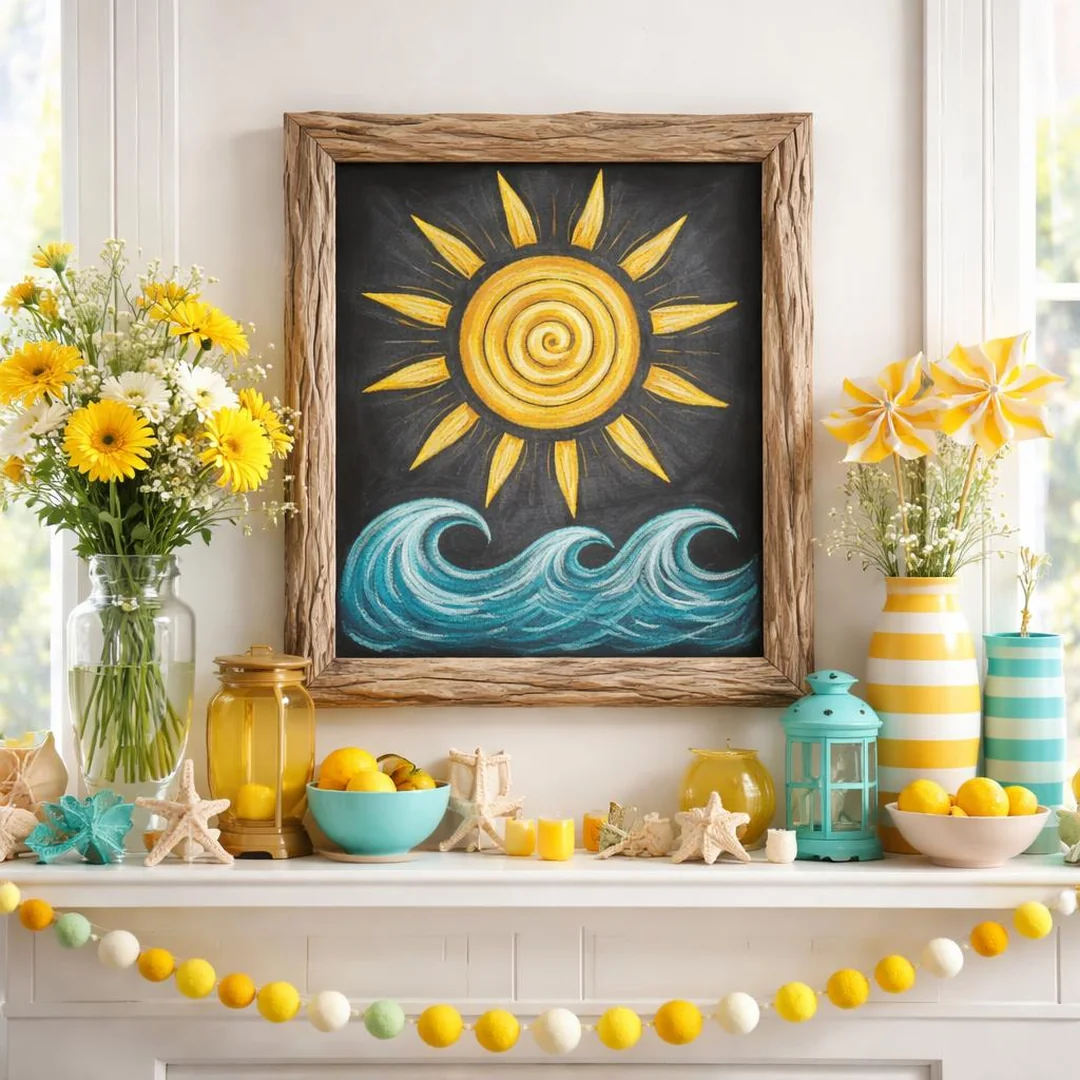 Bright Chalkboard Accent - summer mantel decor