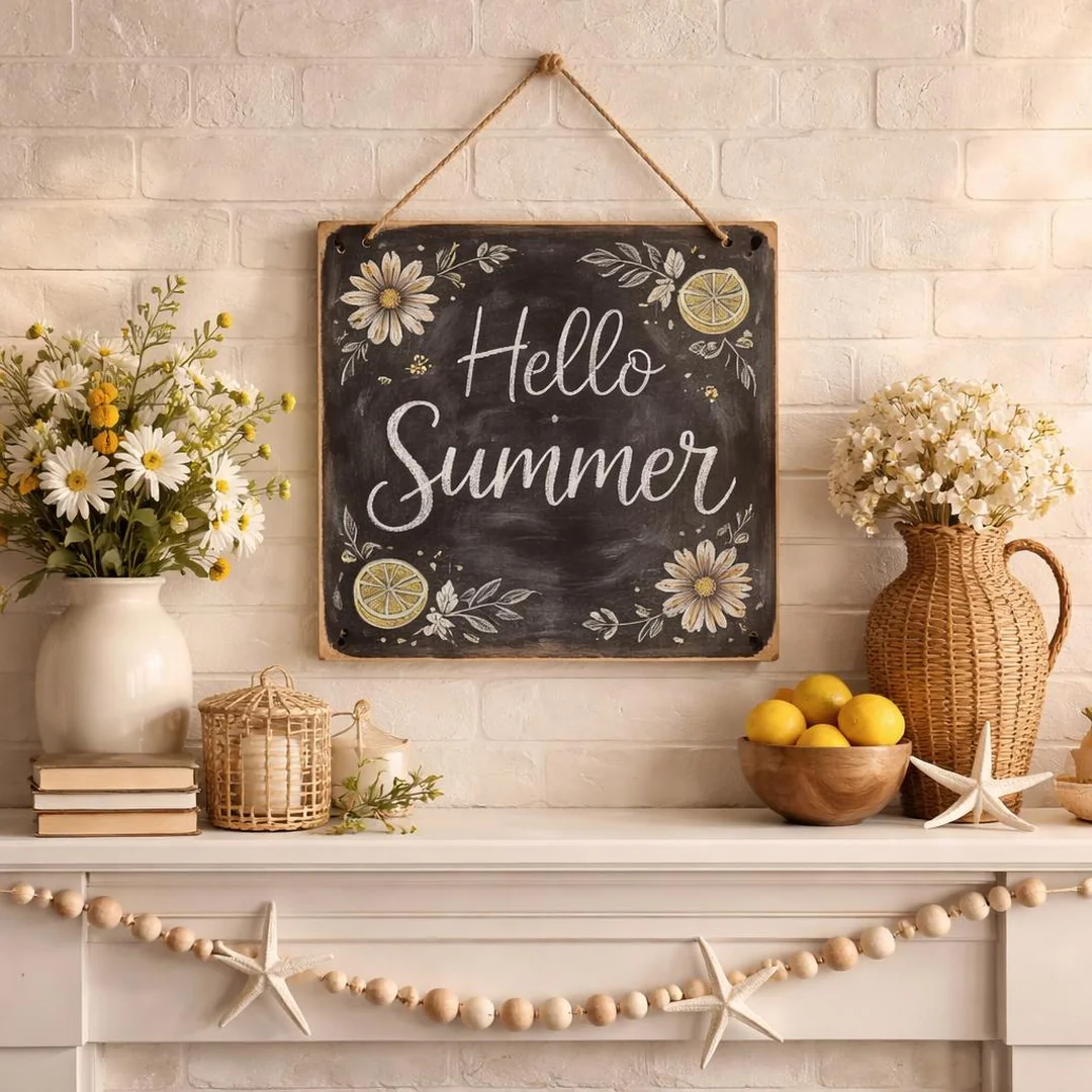 Budget Chalkboard DIY - summer mantel decor