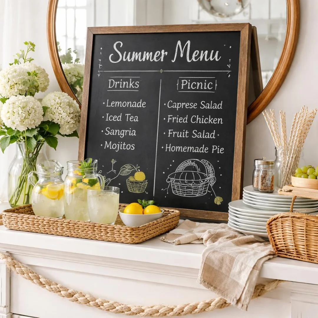 Chalkboard Menu Board - summer mantel decor
