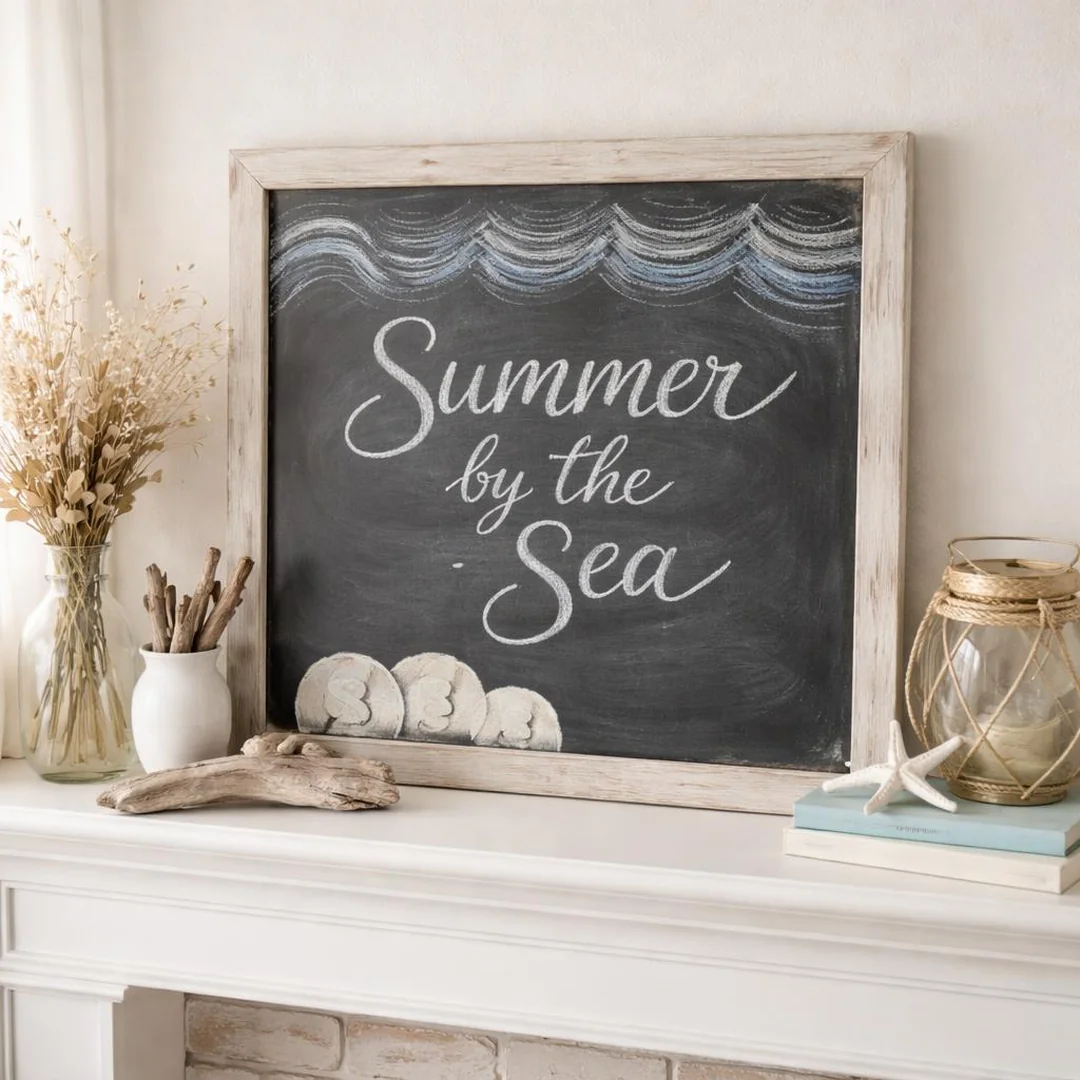 Coastal Chalkboard Sign - summer mantel decor