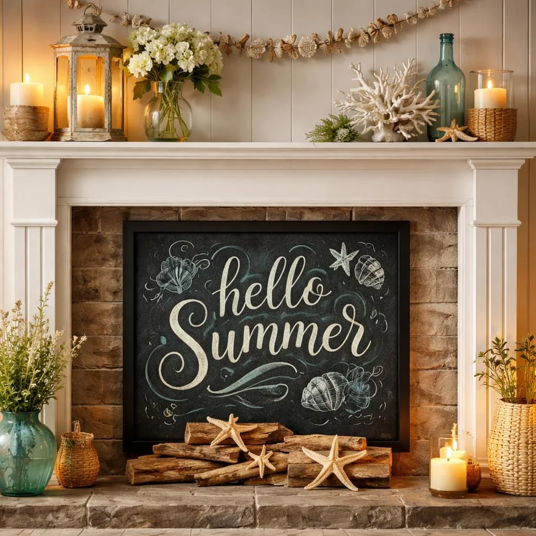 Hearth Chalkboard Insert - summer mantel decor