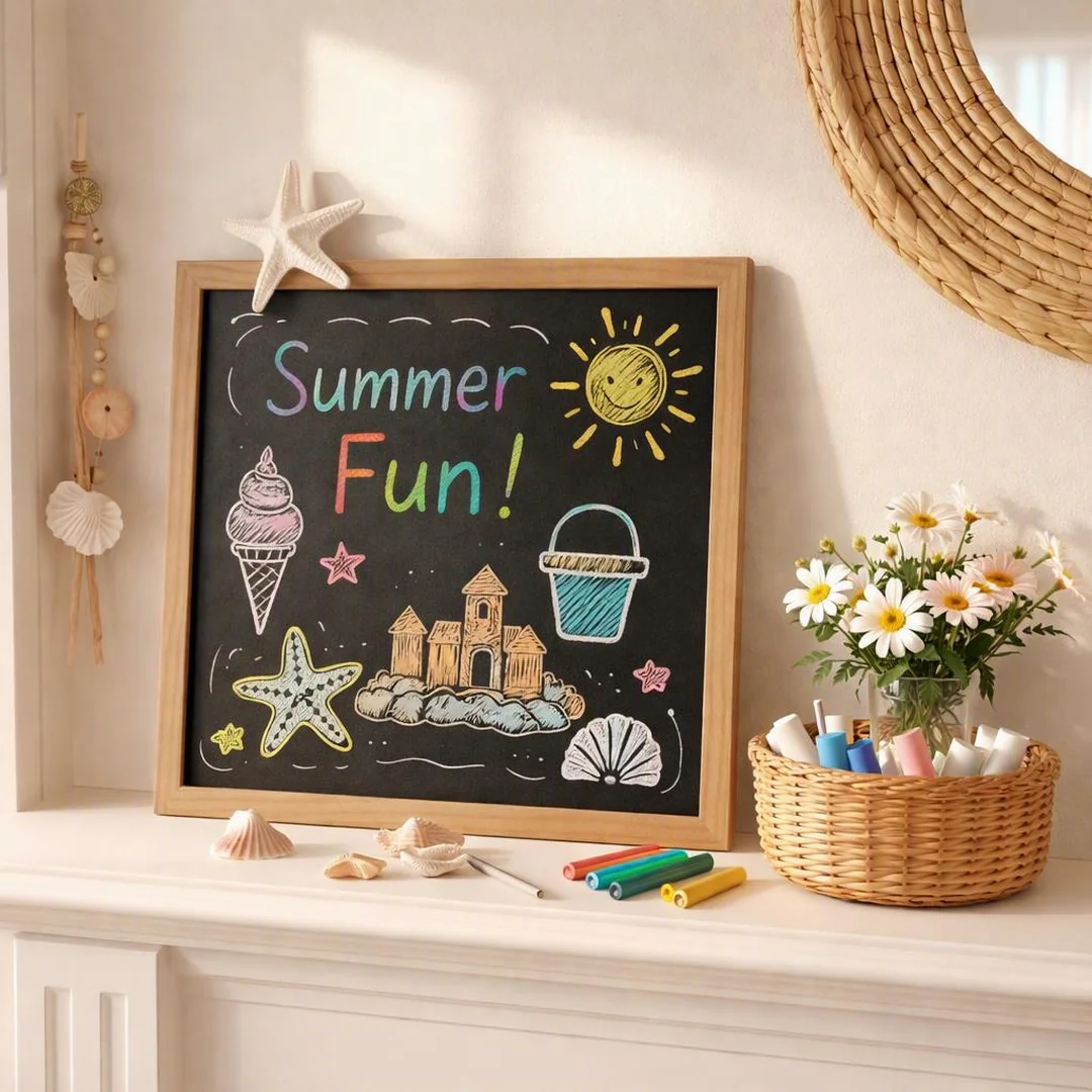 Kids Chalkboard Activity - summer mantel decor