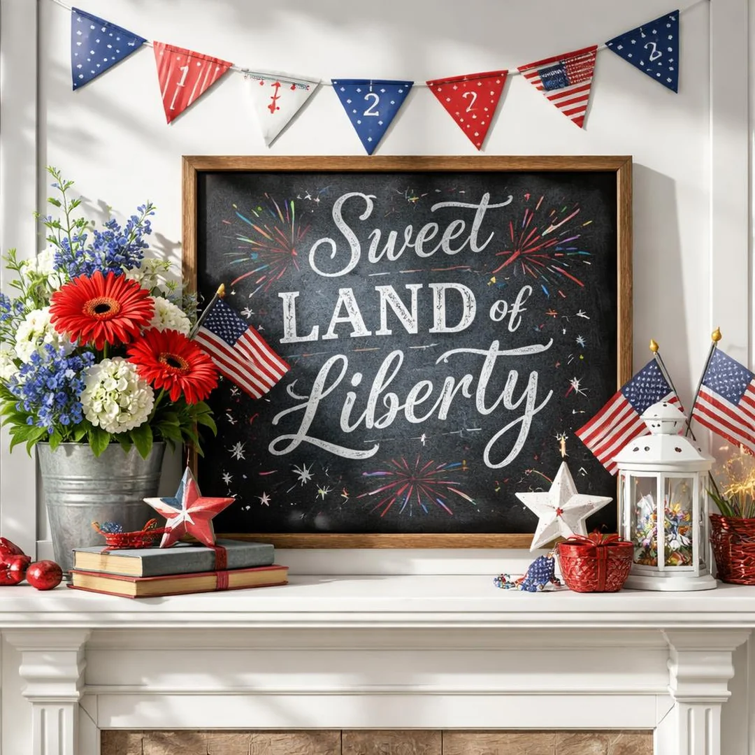 Patriotic Chalkboard Panel - summer mantel decor