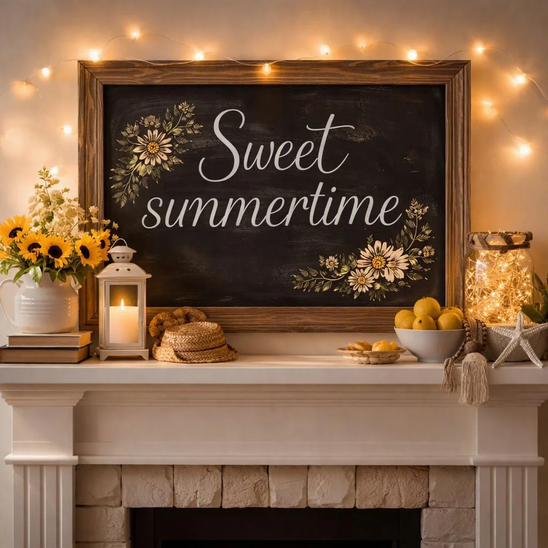 Seasonal Quote Chalkboard - summer mantel decor