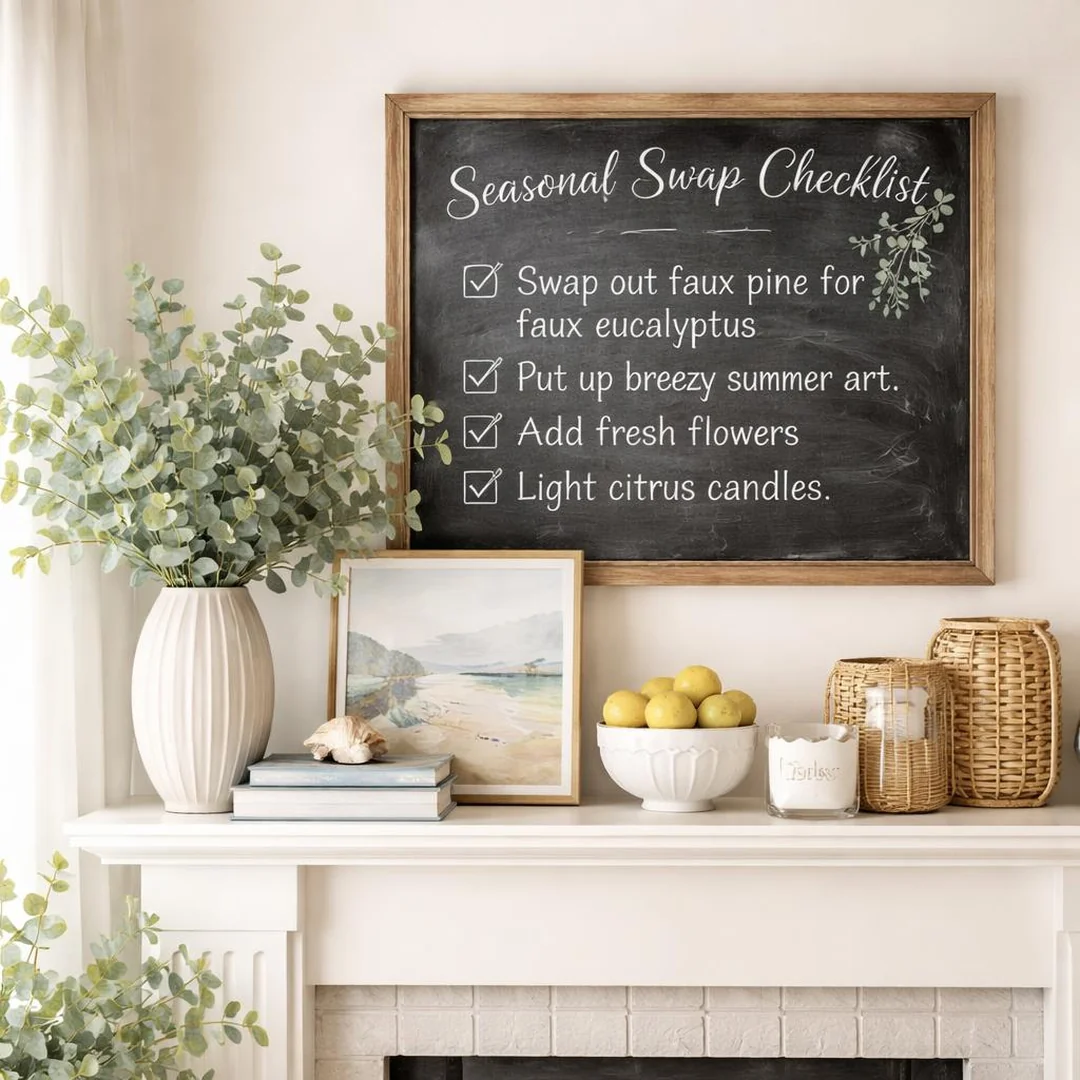 Seasonal Swap Checklist - summer mantel decor